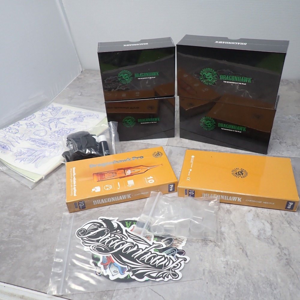 Dragonhawk Tattoo Supply Kit Pro bundle Needles Transfer Paper Ink Cups WQ083